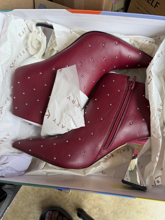 Katy Perry Collections Shoes - Katy Perry Collections Wine Red Studded Pointed Ankle Boots